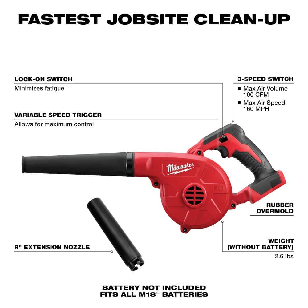 Milwaukee M18 18V Lithium-Ion Cordless Compact Blower with INKZALL Black Fine Point Jobsite Marker (3)