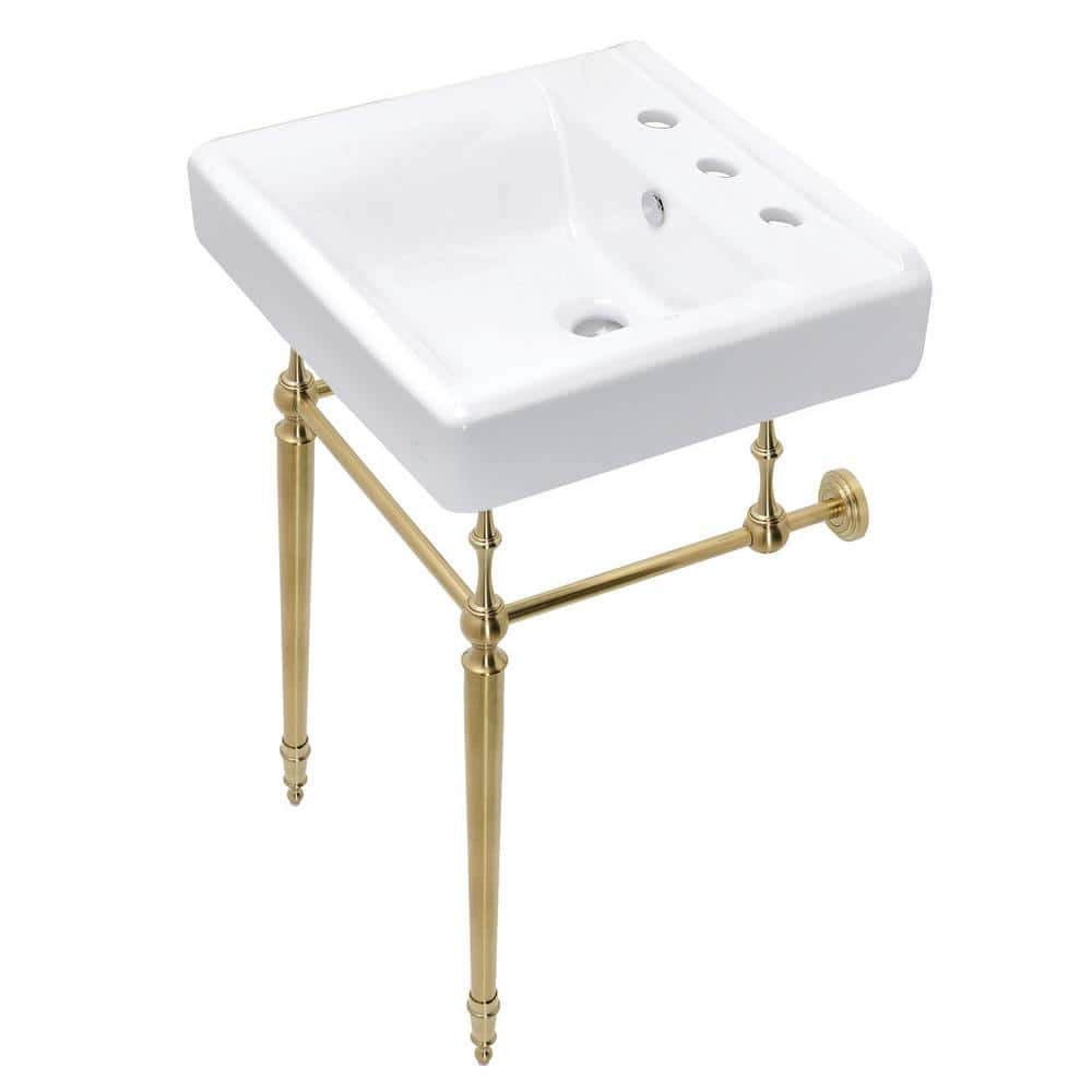 Kingston Brass Edwardian 20 in. Porcelain Sink with Brass Console Legs in Brushed Brass