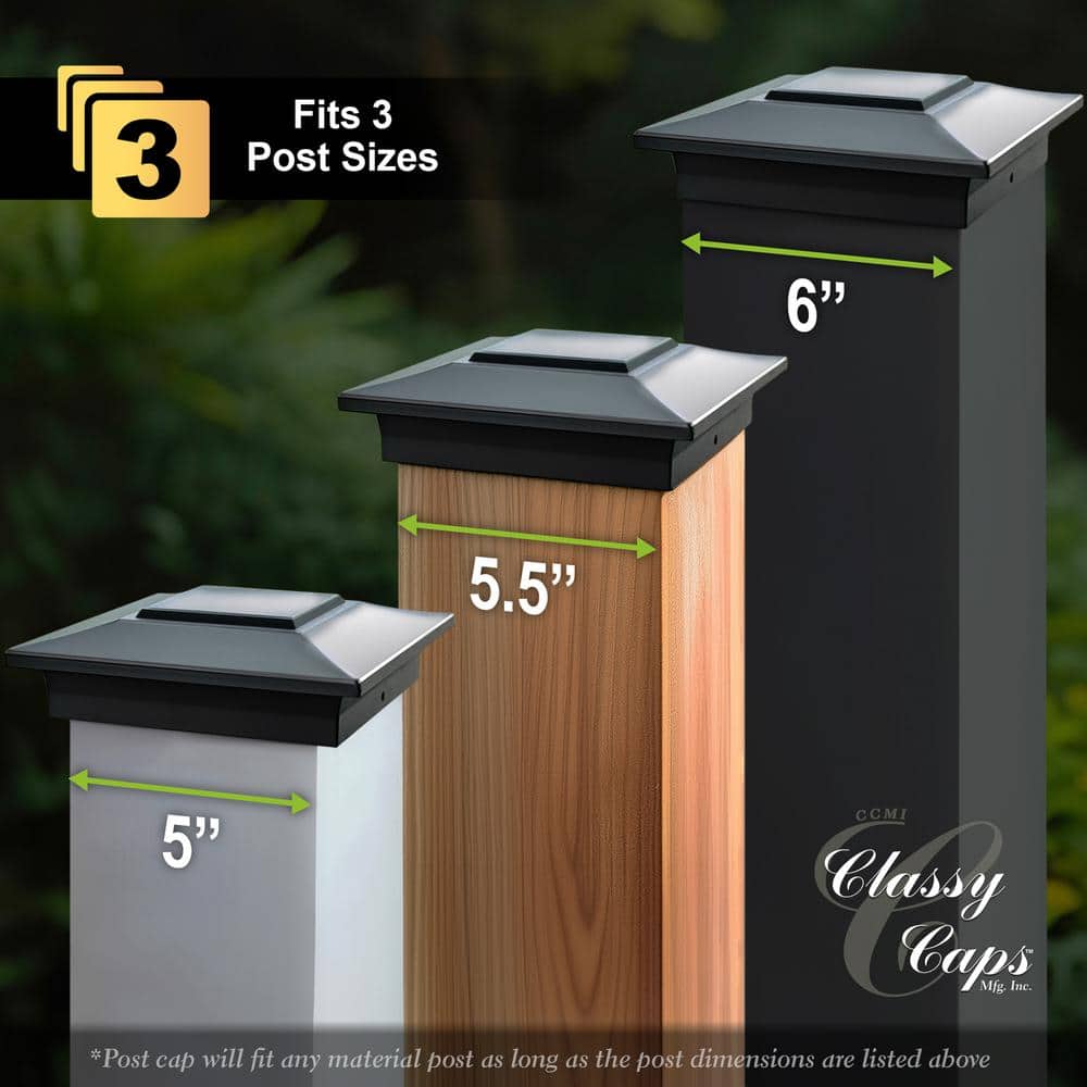 CLASSY CAPS 6 in. x 6 in. Black Aluminum Fence Post Cap (4-Pack) (3)