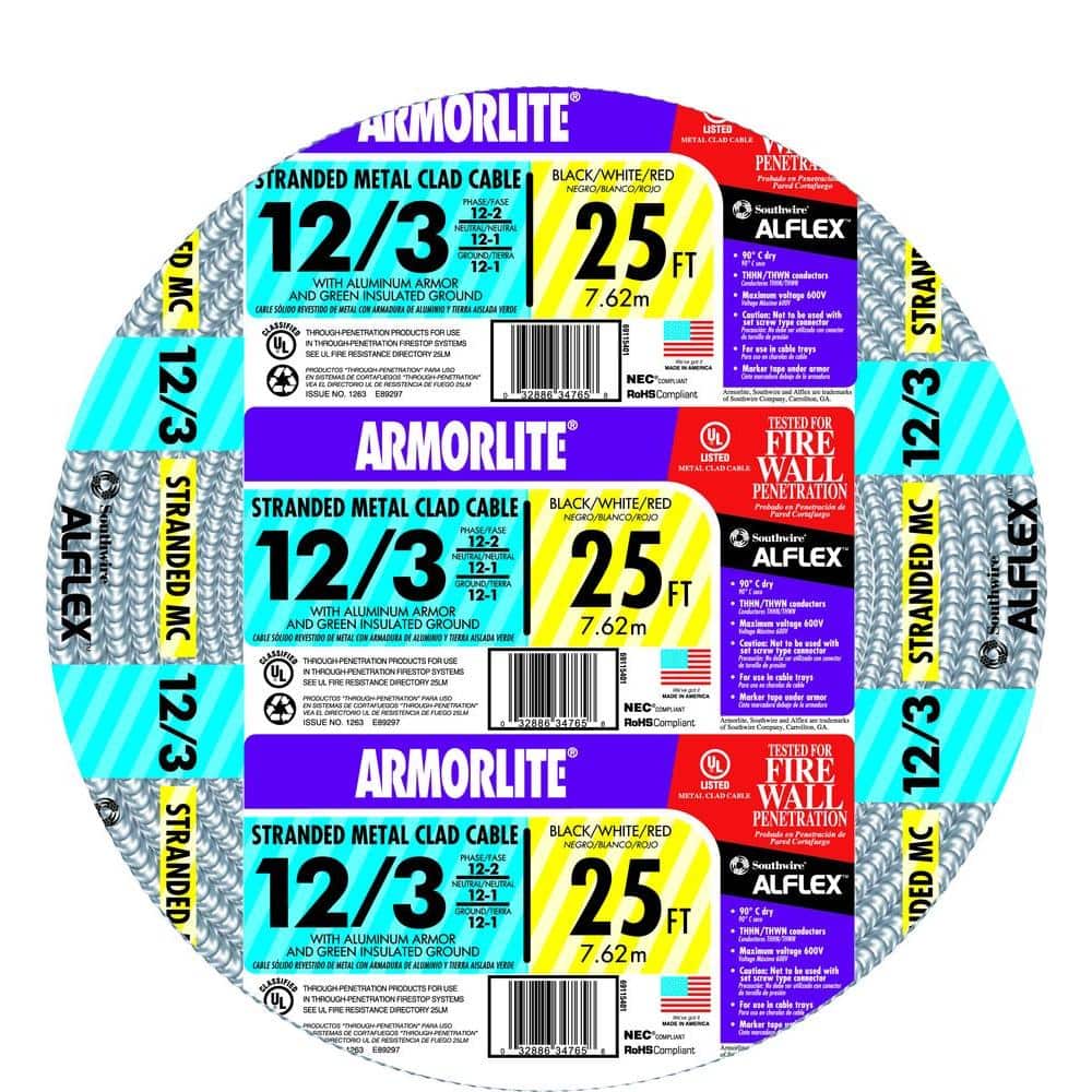 Southwire 12/3 Stranded CU MC (Metal Clad) Armorlite Cable