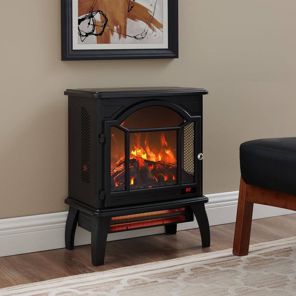 Boyel Living 17.52 in. Freestanding Electric Fireplace Stove Heater with Automatic Shut off and Remote Control in Black (2)