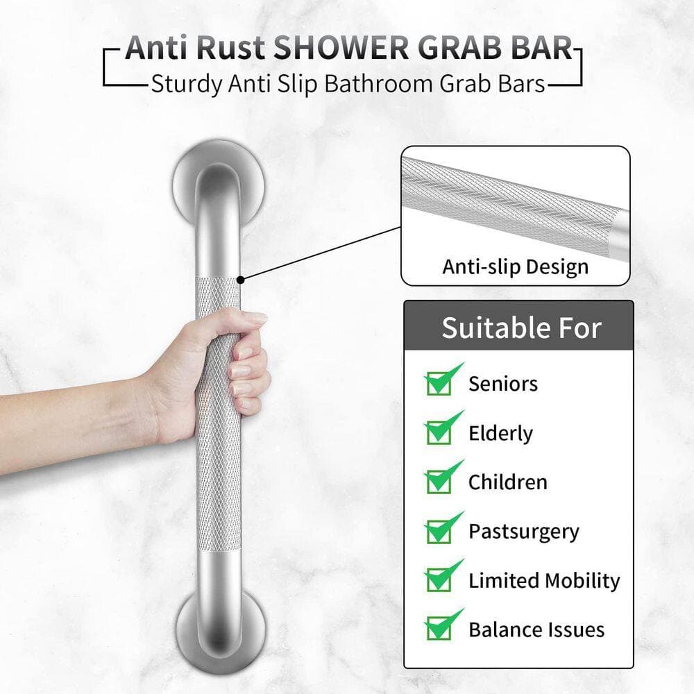 NVNOO 18 in. Stainless Steel Anti Slip Grab Bars for Bathtubs and Showers for Elderly Senior, Silver (2-Pack) (2)