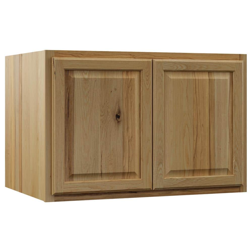Hampton Bay Hampton 36 in. W x 24 in. D x 24 in. H Assembled Deep Wall Bridge Kitchen Cabinet in Natural Hickory