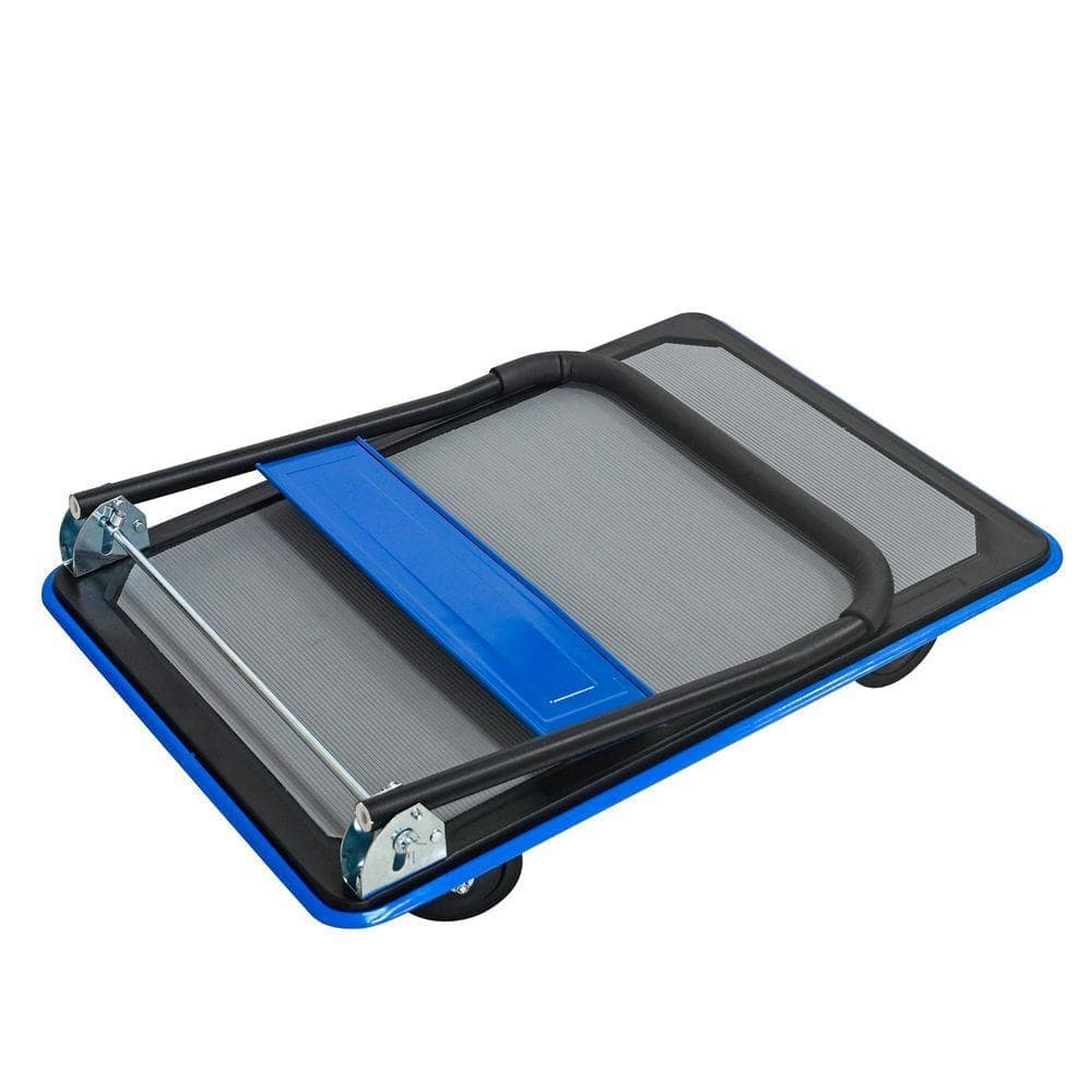 Huluwat Blue 660 lbs. D-Handle Foldable Platform Hand Truck with 2 360° Wheels and 2-Fixed Wheels (3)