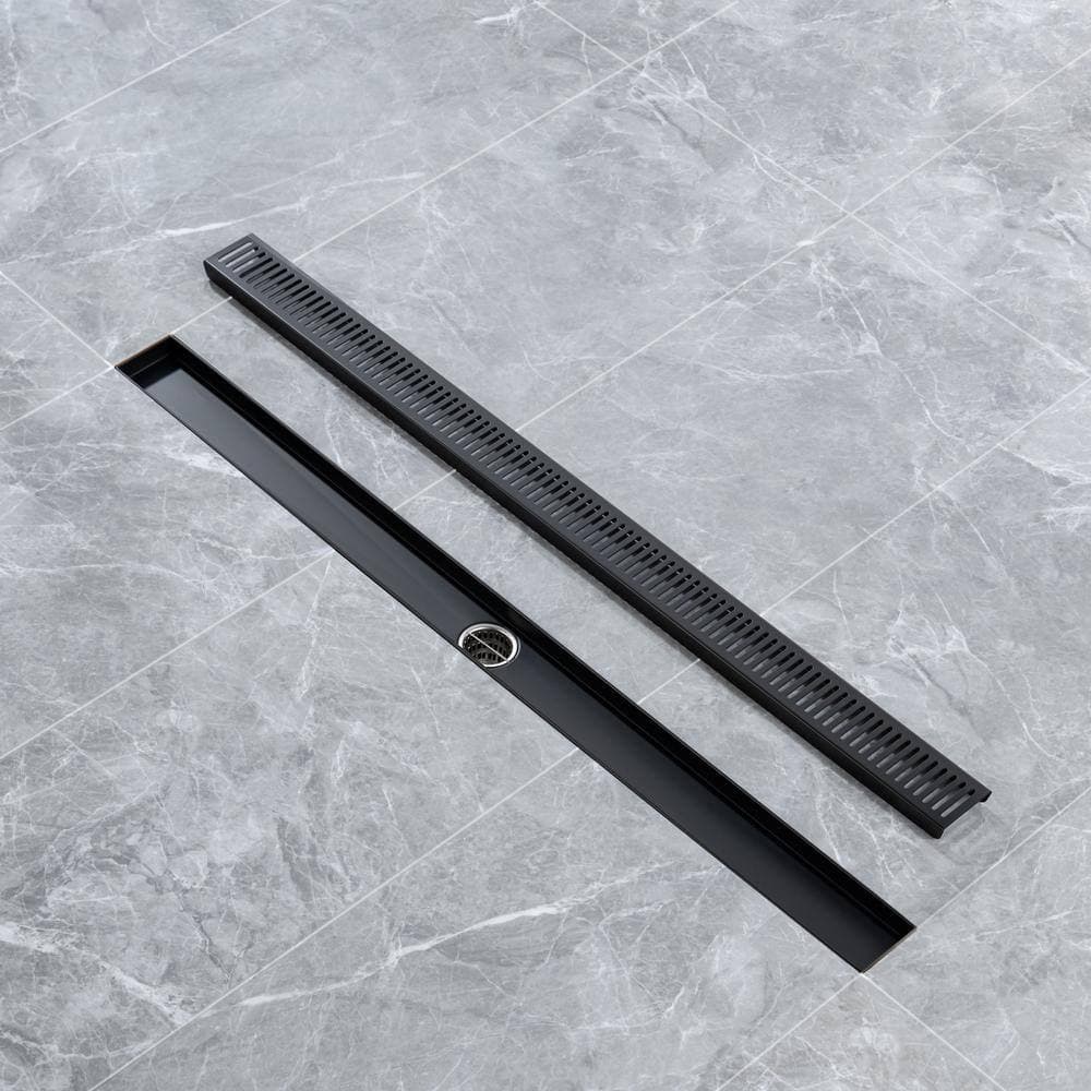 Tahanbath 2.75 in. W x 36 in. D Stainless Steel Decorative Drain Cover with Matte Black (2)