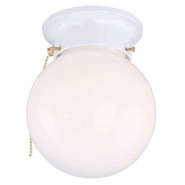 Hampton Bay 6 in. 1-Light White Globe LT Flush Mount with Pull Switch