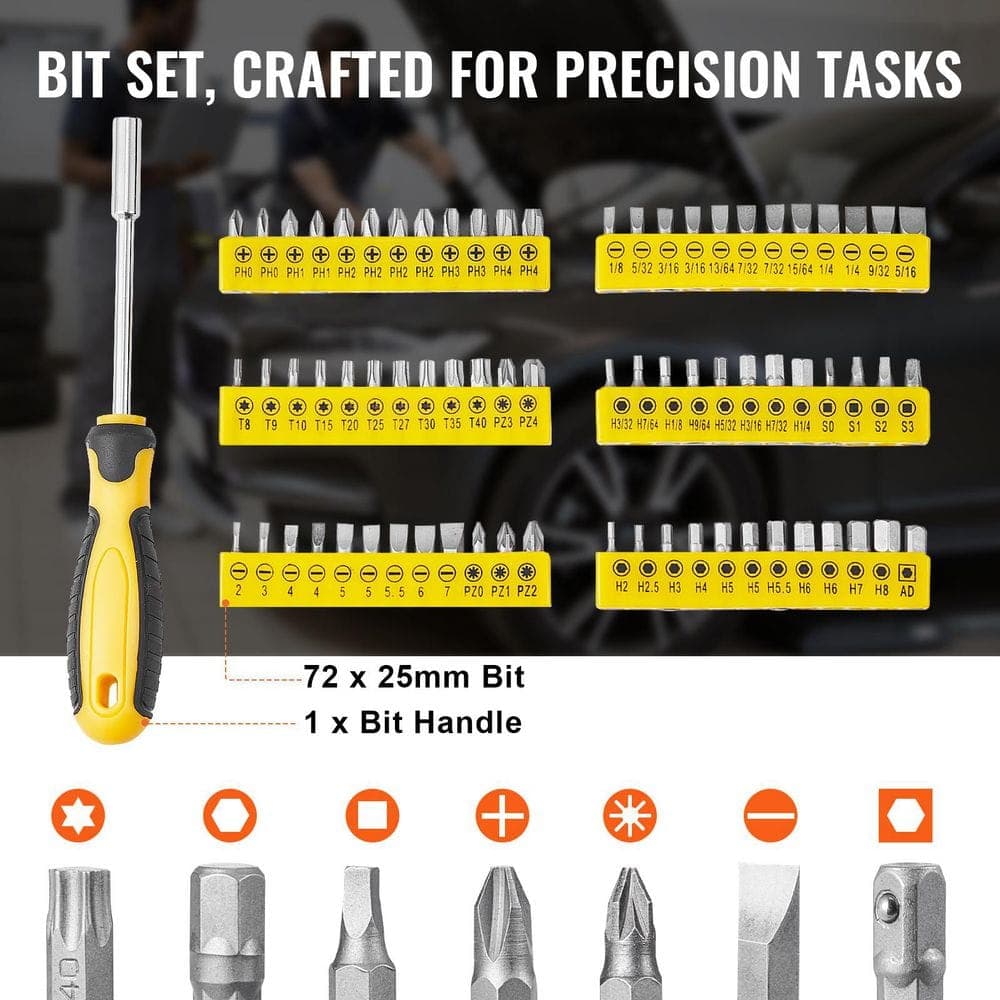 SKYSHALO 207-Piece Mechanics Tool Set, 1/4 in. 3/8 in. 1/2 in. Drive Sockets, SAE and Metric Mechanic Tool Kit with Bits Wrenches (3)