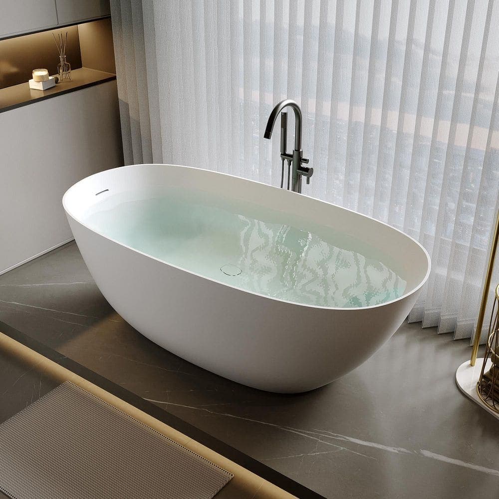 Xspracer Moray 31 in. Solid Surface Stone Resin Flat Bottom Freestanding Thin-Edge Soaking Bathtub (3)