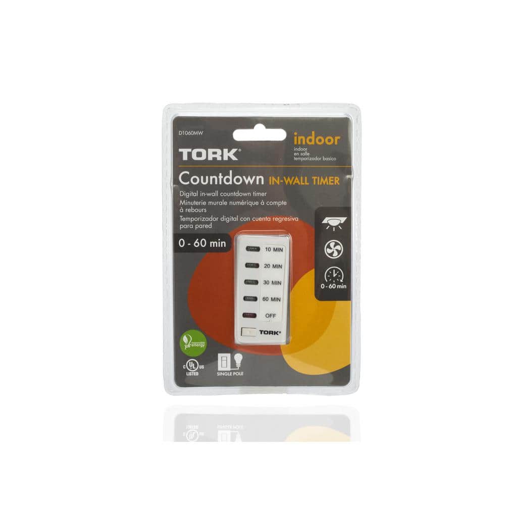 TORK 120-Volt 10, 20, 30, 60-Minute Electronic Auto Off In-Wall Timer - White