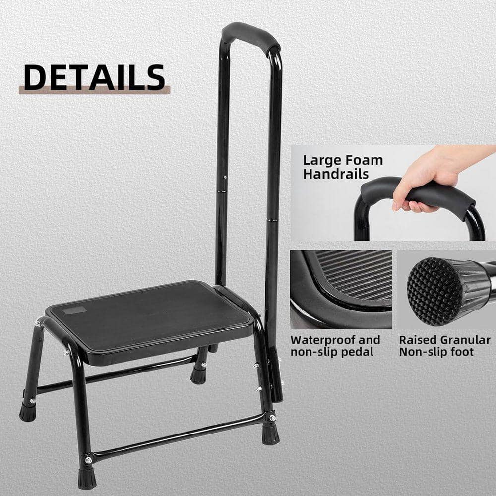 KIWDZFU 1 ft. Reach Step Stool with Handle for Adults Seniors Heavy Duty Holds 350 lbs. Black Non-Slip Safety Stepping Stool (3)