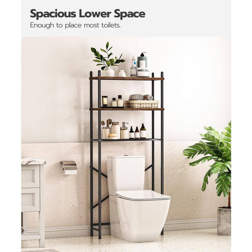 Numhew 1-Piece Engineered Wood Metal Over the Toilet Storage, 3-Tier Over Toilet Bathroom Organizer in Rustic Brown and Black (3)