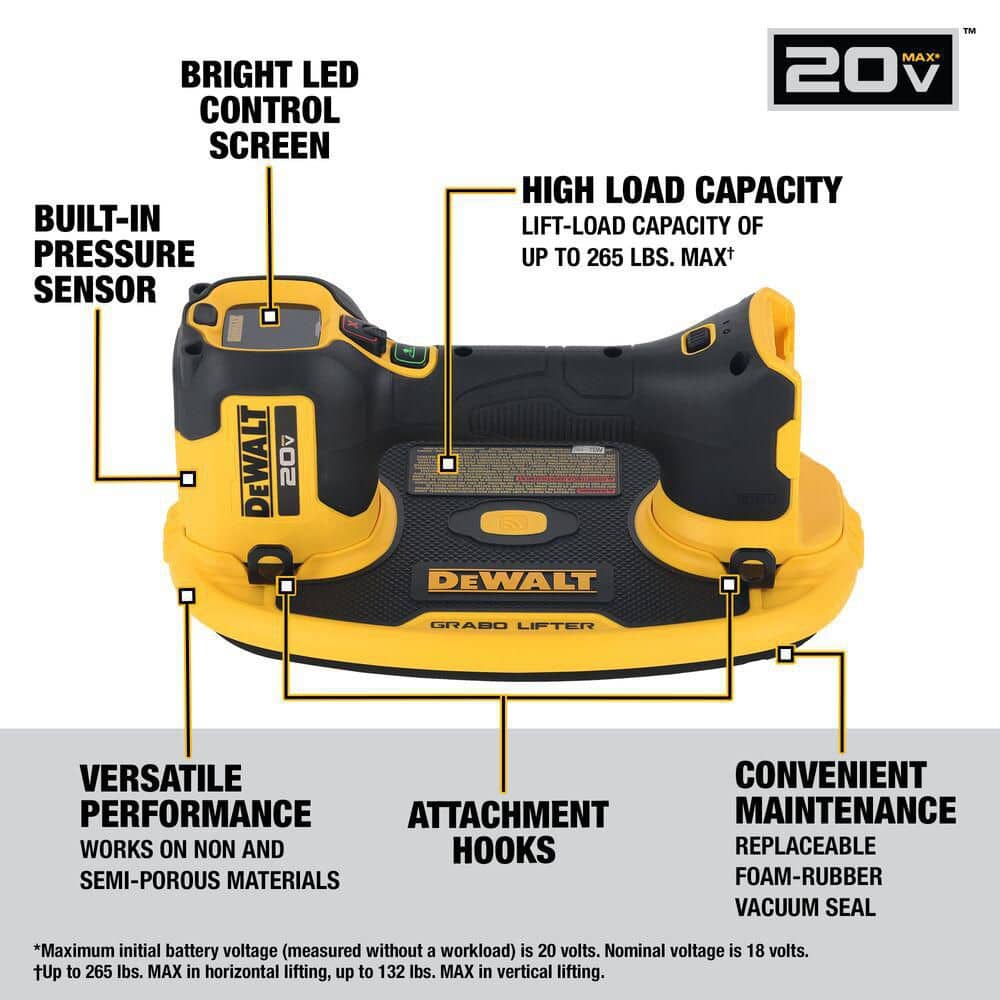 DEWALT 20-Volt Max Lithium-Ion Cordless GRABO Lifter Kit with 2.0 Ah Battery, Charger and Kit Bag (3)