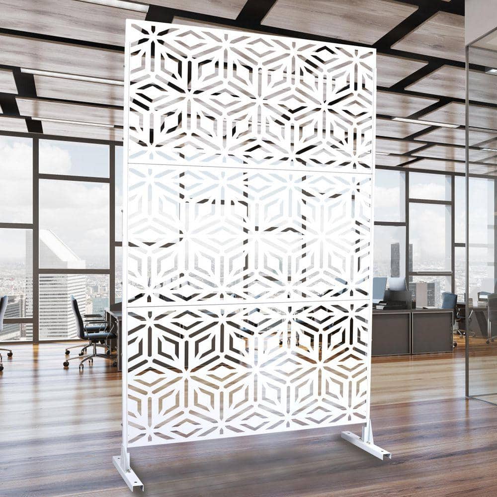 Unbranded Outdoor and Indoor 6.3 ft. x 4 ft. Freestanding Decorative Privacy Fence Screen White Metal for Garden Fence (2)