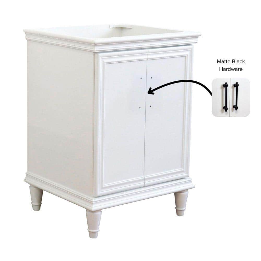 Bellaterra Home 24 in. W x 21.5 in. D Bath Vanity Cabinet without Top in White with Black Handles (1)