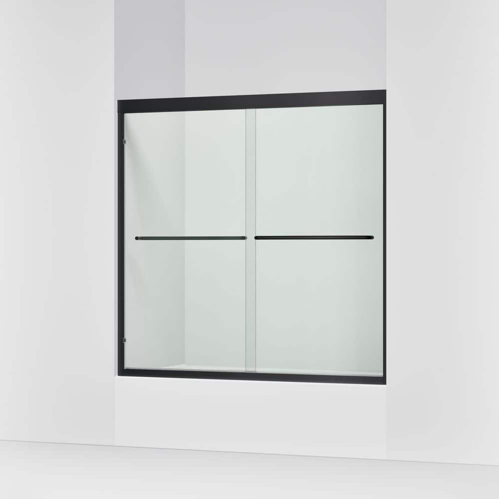 KOHLER Lively 57-60 in. W x 58 in. H Frameless Sliding Tub Door in Matte Black with 1/4 in. Thick Clear Tempered Glass