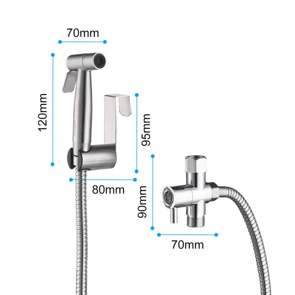 cadeninc 4.9 in. L x 4.7 in. W Non-Electric Stainless Steel Handheld Bidet Toilet Attachment Sprayer for Toilet Bidet in Chrome (2)