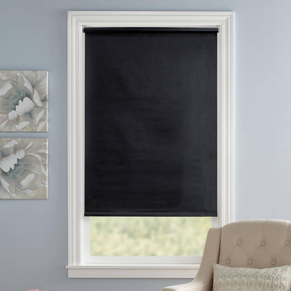 PRIVATE BRAND UNBRANDED Cut to Size Black Cordless Blackout Vinyl Roller Window Shade 45.25 in. W x 72 in. L
