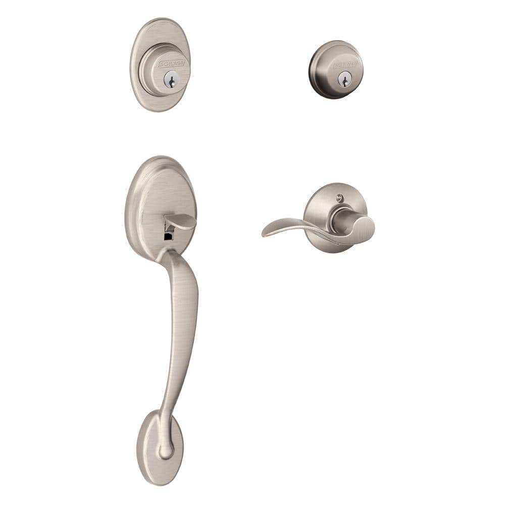 Schlage Plymouth Satin Nickel Double Cylinder Door Handleset with Right Handed Accent Handle