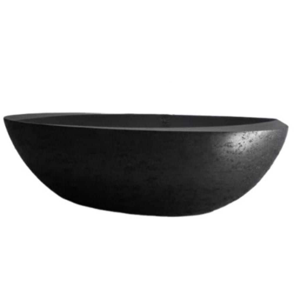 SJ STAR&JANE 67 in. x 31 in. Solid Surface Tub Stone Resin Flatbottom Freestanding Soaking Bathtub in Matte black with Center Drain