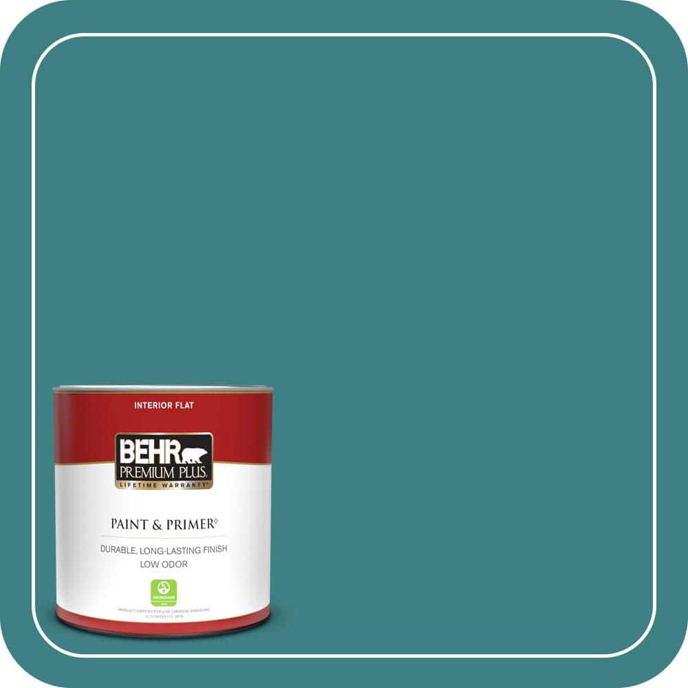 BEHR PREMIUM PLUS 1 qt. #510D-7 Pacific Sea Teal Flat Low Odor Interior Paint & Primer