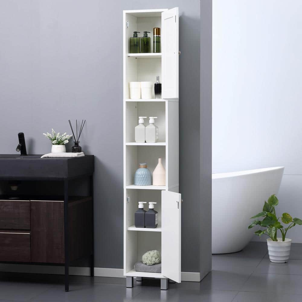 Tileon 11.75 in. W x 11 in. D x 70.75 in. H White Particle Board Freestanding Linen Cabinet Adjustable Shelves (2)