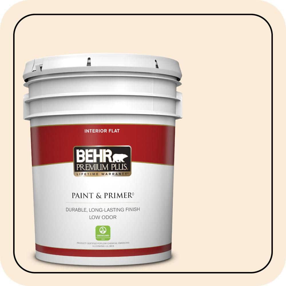 BEHR PREMIUM PLUS 5 gal. #OR-W01 White Blush Flat Low Odor Interior Paint & Primer