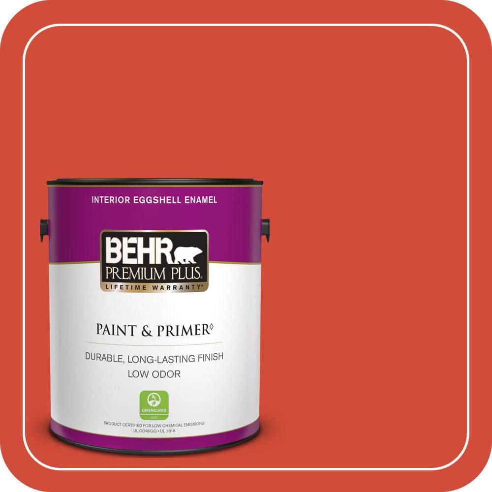 BEHR PREMIUM PLUS 1 gal. #S-G-190 Red Hot Eggshell Enamel Low Odor Interior Paint & Primer