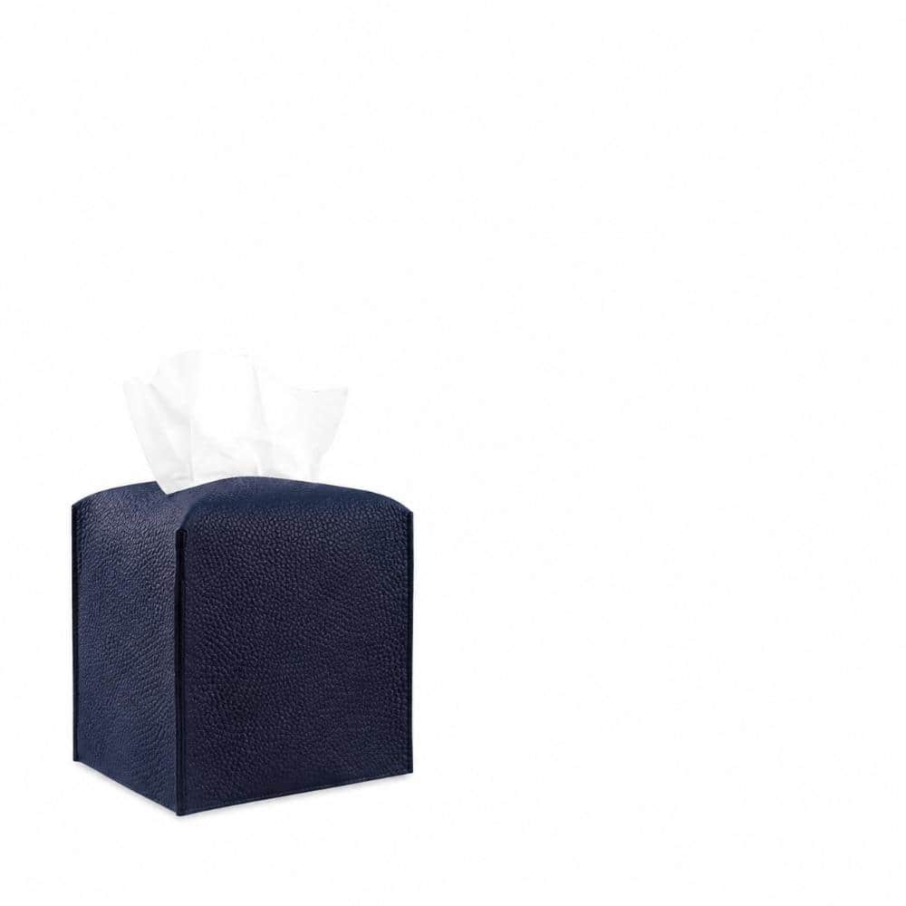 Unbranded Square Leather Tissue Box Cover for 5x5x5 in Tissue Boxes Navy Blue Bottom Belt Decorative Cube Holder (2)