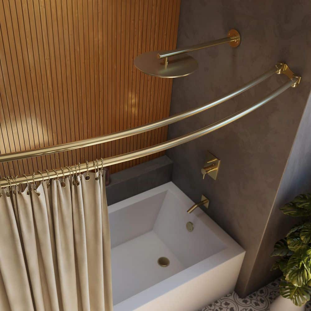 DreamLine Flex 60 in. L Stainless Steel Tarnish Resistant Double Curved Shower Curtain Rod in Brushed Brass (2)