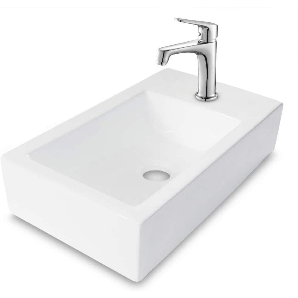 Tatahance 4.3 in Wall-Mounted Rectangular Bathroom Sink in White Ceramic with Single Faucet Hole (2)