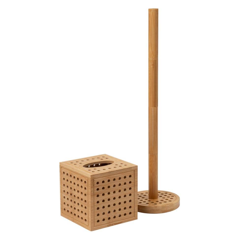Mind Reader Lattice Collection 2-Piece Tissue Box Cover and Toilet Paper Refill Holder Set, Bathroom Accessory Set, Brown