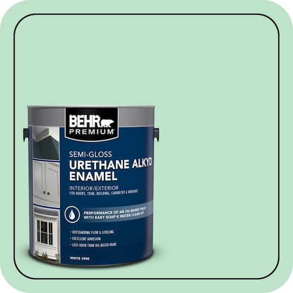 BEHR PREMIUM 1 gal. #P410-2 Spearmints Urethane Alkyd Semi-Gloss Enamel Interior/Exterior Paint (2)
