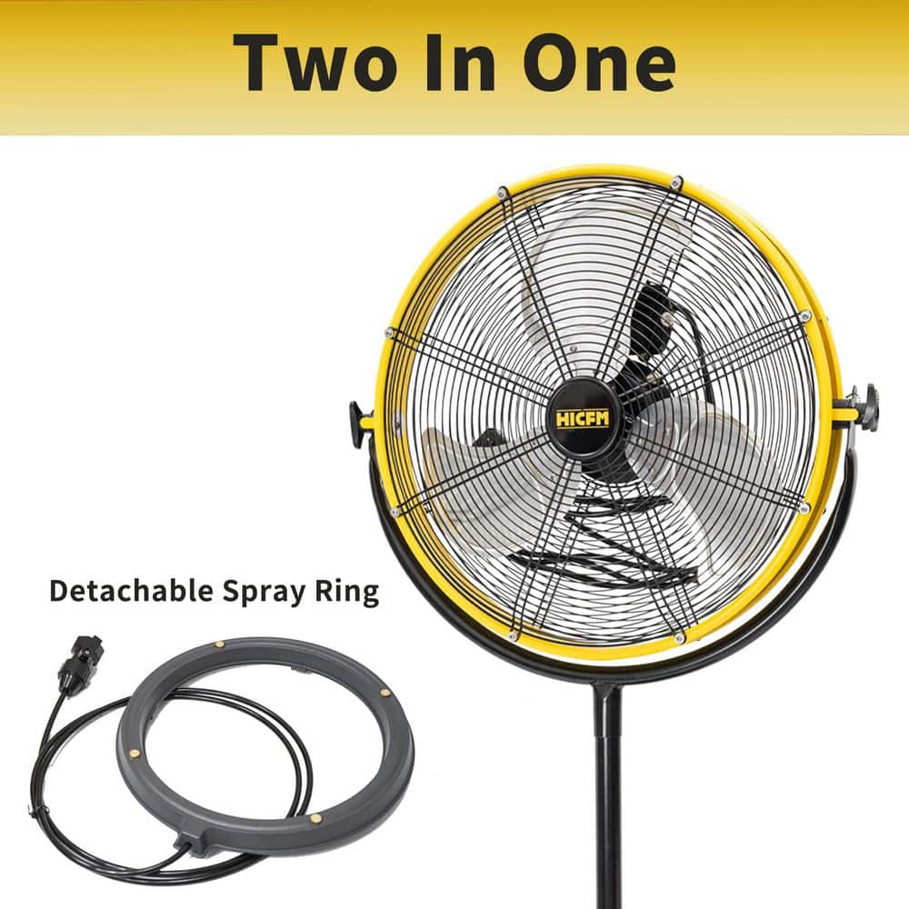 MELEZOOM 20 in. Outdoor Misting Fan Pedestal Standing Base in Yellow with IP44 Enclosed Motor, GFCI Plug，UL Outdoor Certified (2)