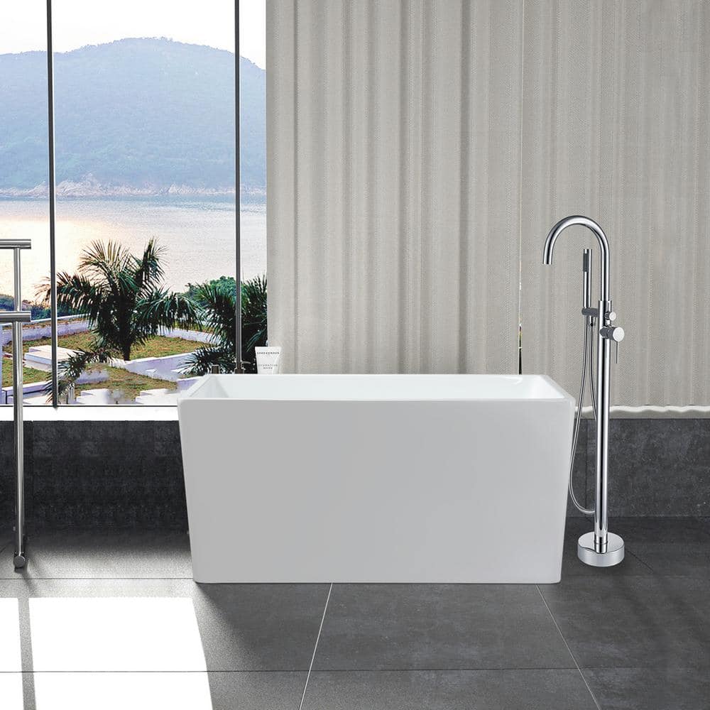 Maincraft Freestanding 43 in. H Contemporary Design Acrylic Flatbottom Soaking Tub Bathtub in White (1)