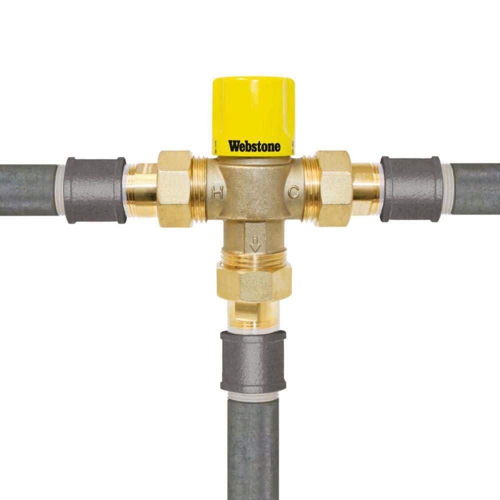 Webstone, a brand of NIBCO 1 in. MIP Lead Free Brass Thermostatic Mixing Valve w/Integral Check Valves and Temperature Locking Handle (3)