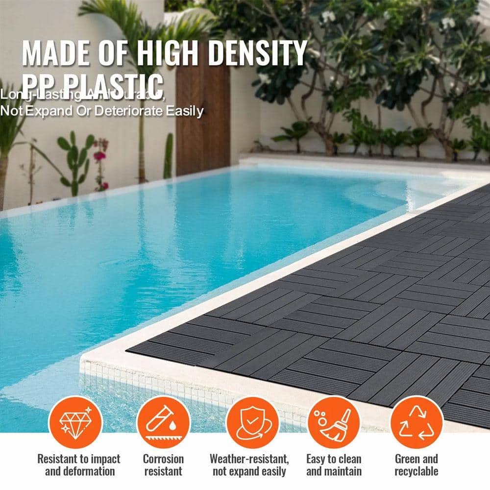 Afoxsos 1 ft. x 1 ft. Composite Interlocking Deck Tiles, Waterproof Patio Deck Tiles in Dark Grey for Porch, Poolside (54-Pack) (2)