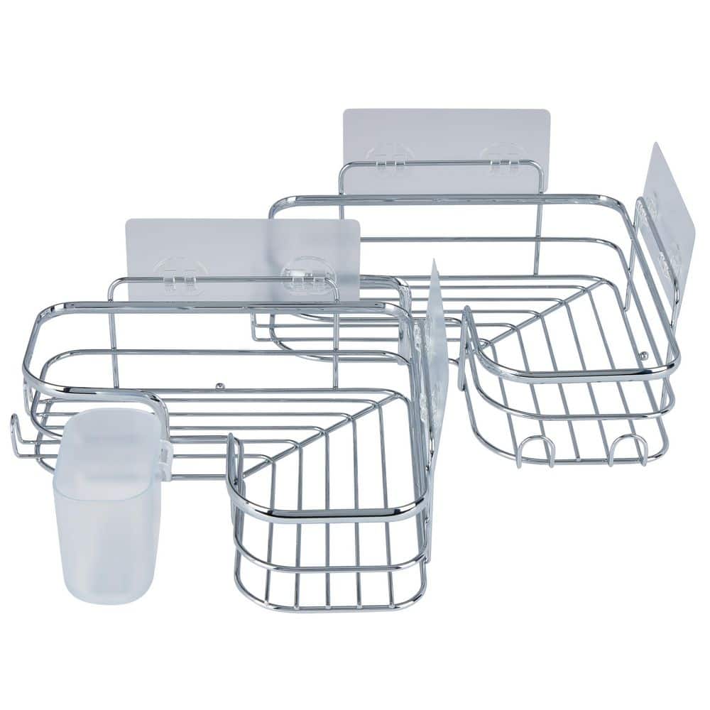 Bath Bliss 3 Piece Adhesive Mount Corner Shelf Shower Caddy Set in Chrome (3)
