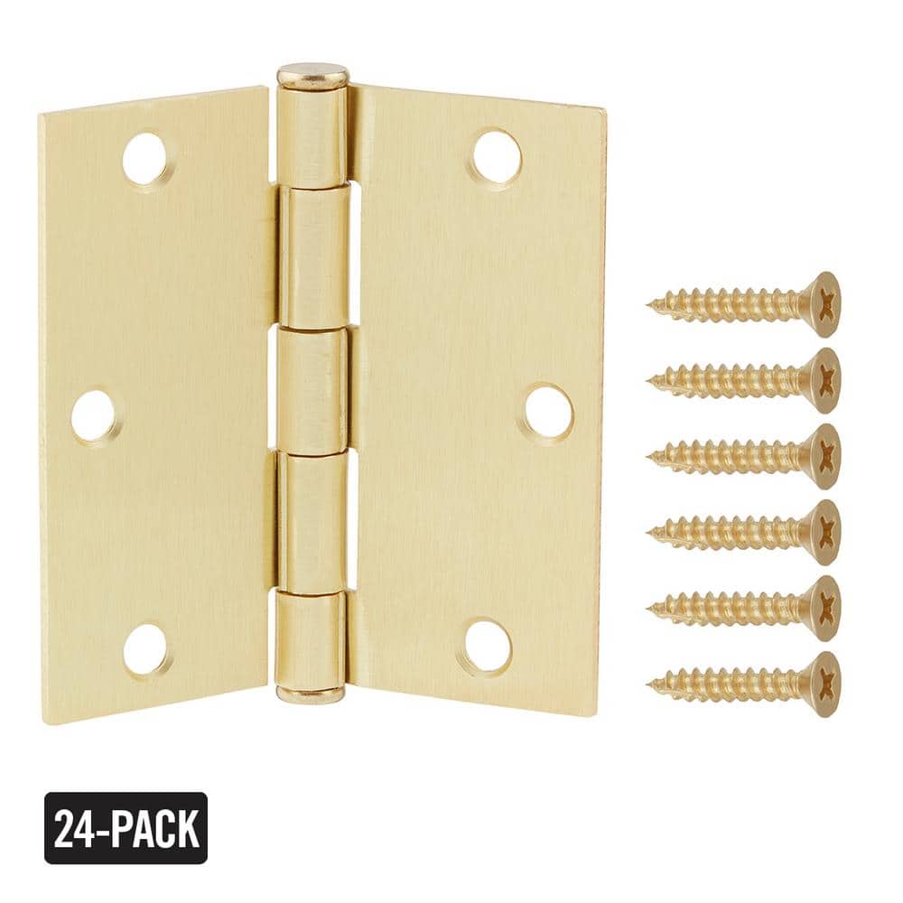 Everbilt 24-Pack 3-1/2 in. Square radius Satin Brass Butt Door Hinge Value Pack