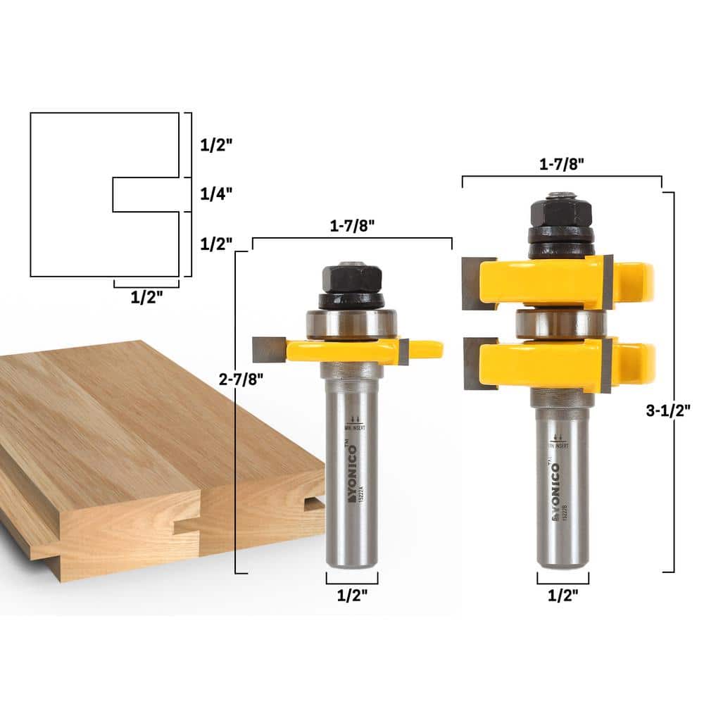 Yonico Tongue and Groove up to 1-1/4 in. Stock 1/2 in. Shank Carbide Tipped Router Bit Set (2-Piece) (2)