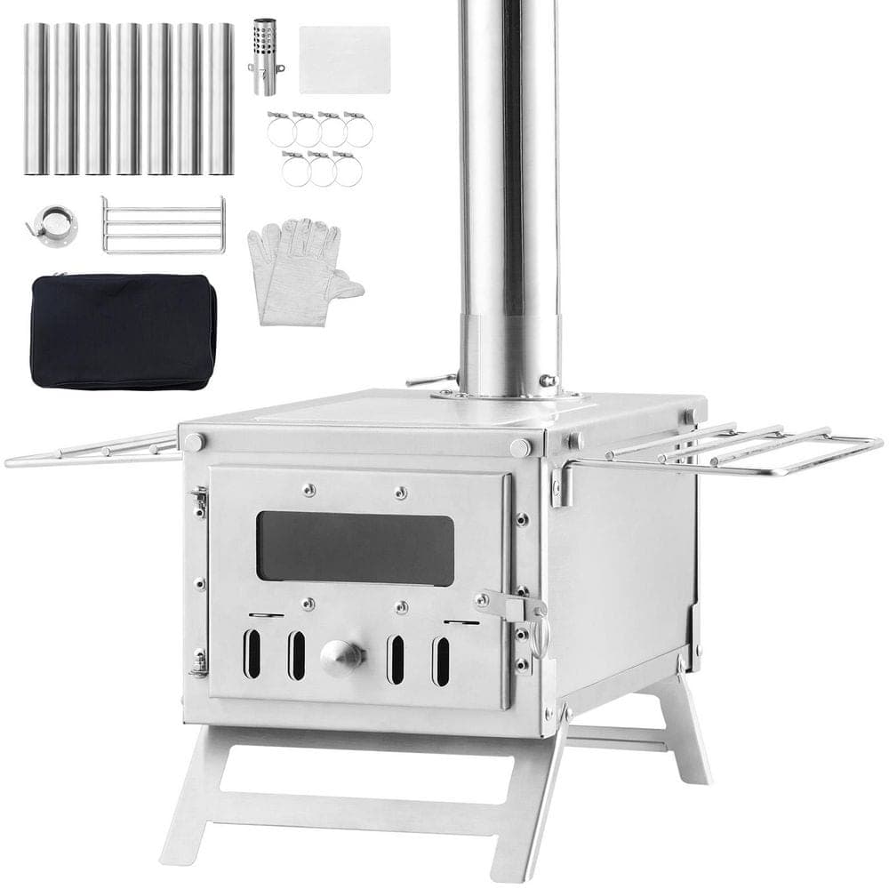 SKYSHALO Wood Stove, 80 in. Stainless Steel Camping Tent Stove, Portable Wood Burning Stove with Chimney Pipes 2025 Upgrade