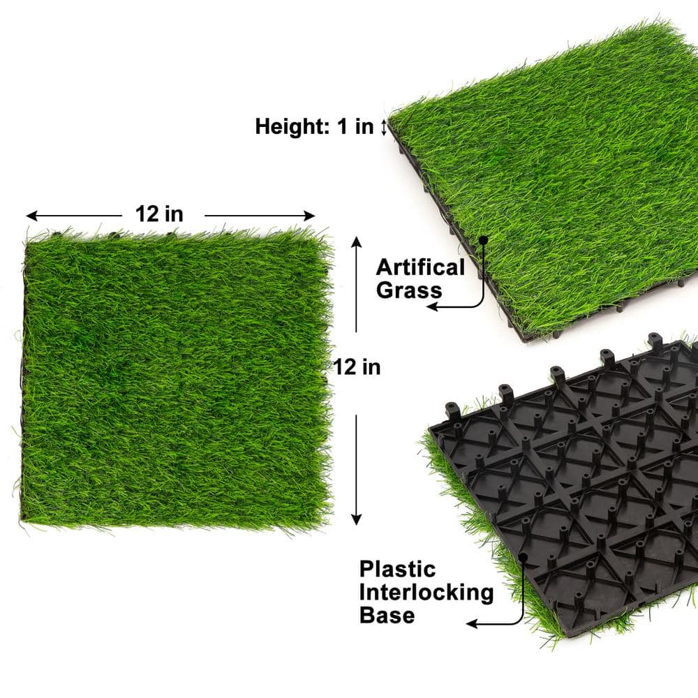 Pro Space 12 in. x 12 in. Square Interlocking Flooring Wood Deck Tile Tufted Grass Green, 10-Pack Covering 10 sq. ft. (3)