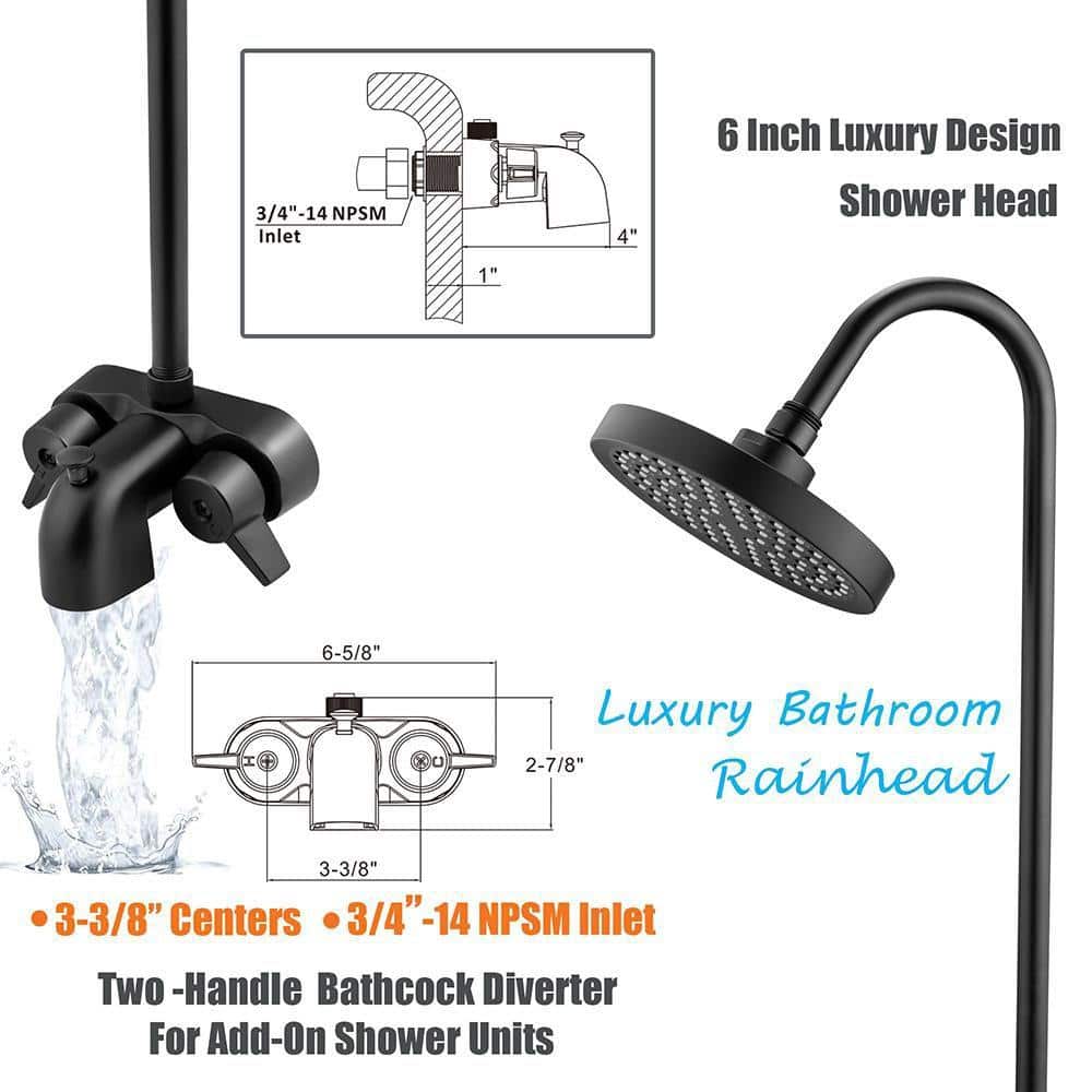 Unbranded Wall Mount Clawfoot Tub and Shower Faucet Set with Heavy Duty Matte Black D-Style Shower Rod Rainfall Head (3)