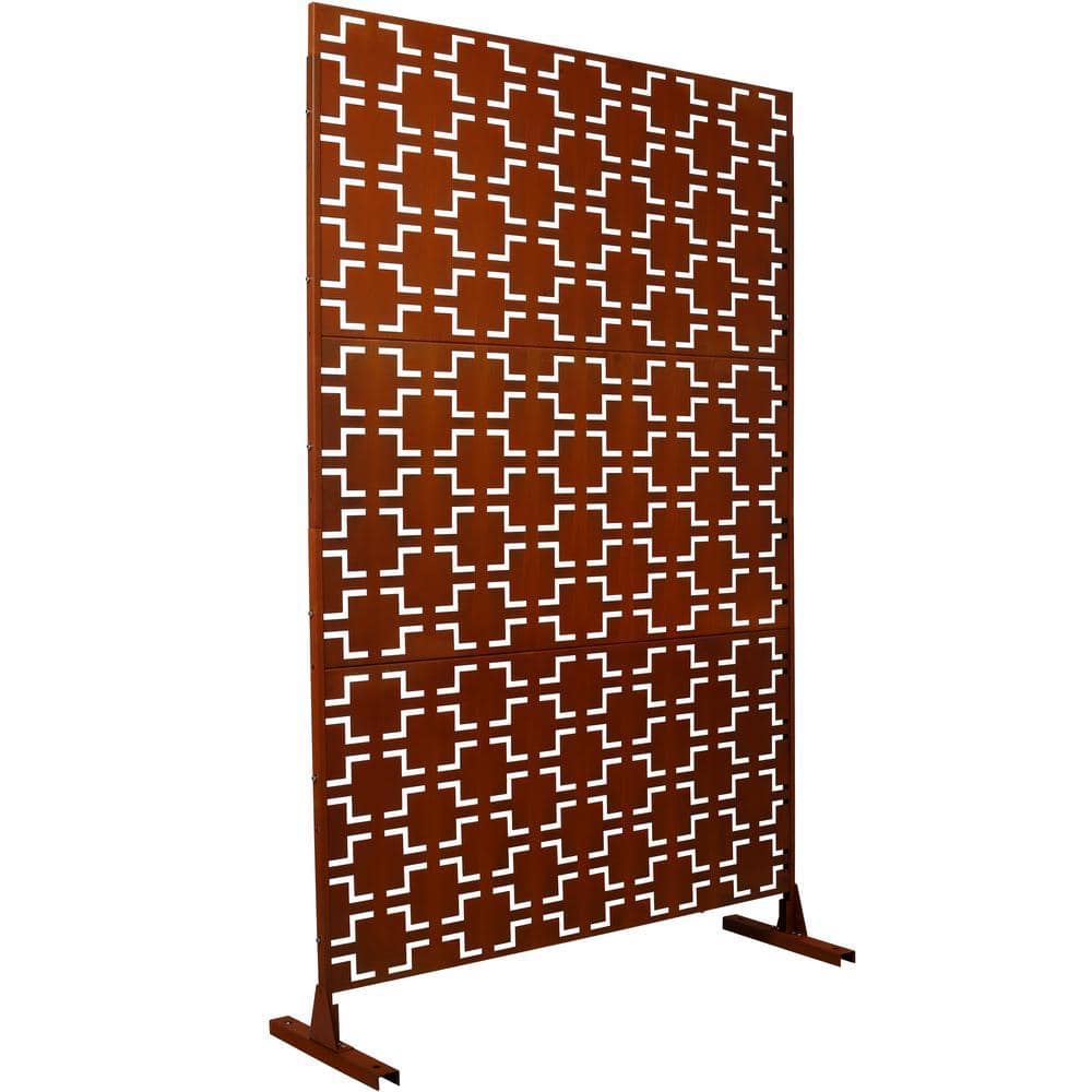 Unbranded 6.3 ft. x 4 ft. Outdoor Metal Freestanding Decorative Privacy Screen, Fence Panels for Deck Balcony Lawn Garden Rust Red (1)