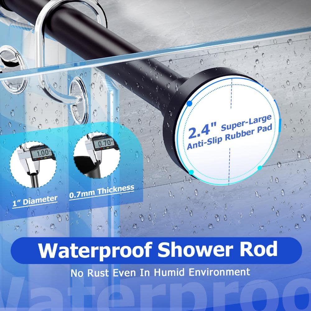 Unbranded Tension Shower Curtain Rod Adjustable 32-75 in. Non-Slip No Drilling Stainless Steel 1 in. Rod Black (3)