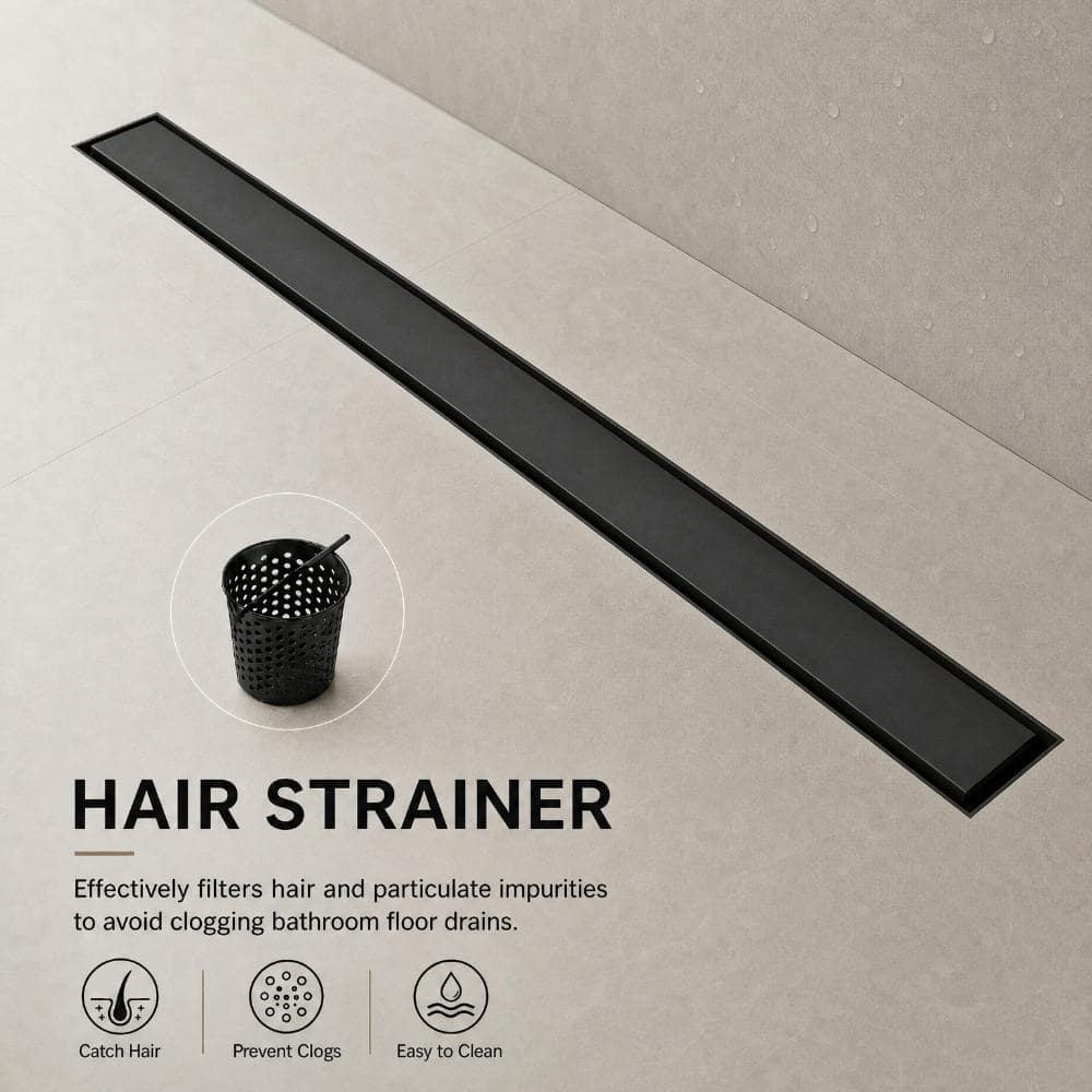 WIZ 36 in. Linear Shower Drain with Removable Grate and Hair Strainer in Matte Black (3)