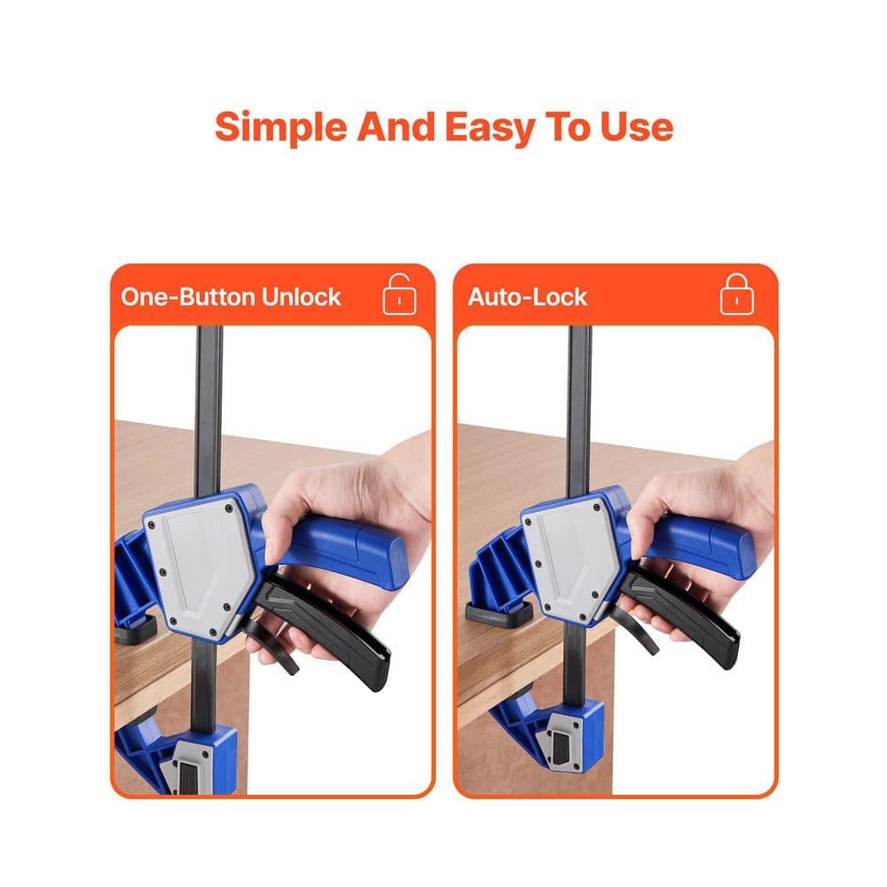 SKYSHALO Bar Clamps for Woodworking, 24 in. One-Handed Clamp/Spreader, Quick-Grip F-Clamp Set, (2-Piece), 340 lbs. 2025 Upgrade (3)