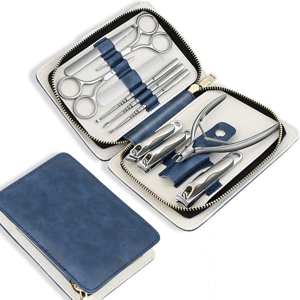 Wudkey 1-Piece Bathroom Accessory Set in Blue, Professional Nail Care Manicure Pedicure Kit with Exquisite Leather Travel Case (1)