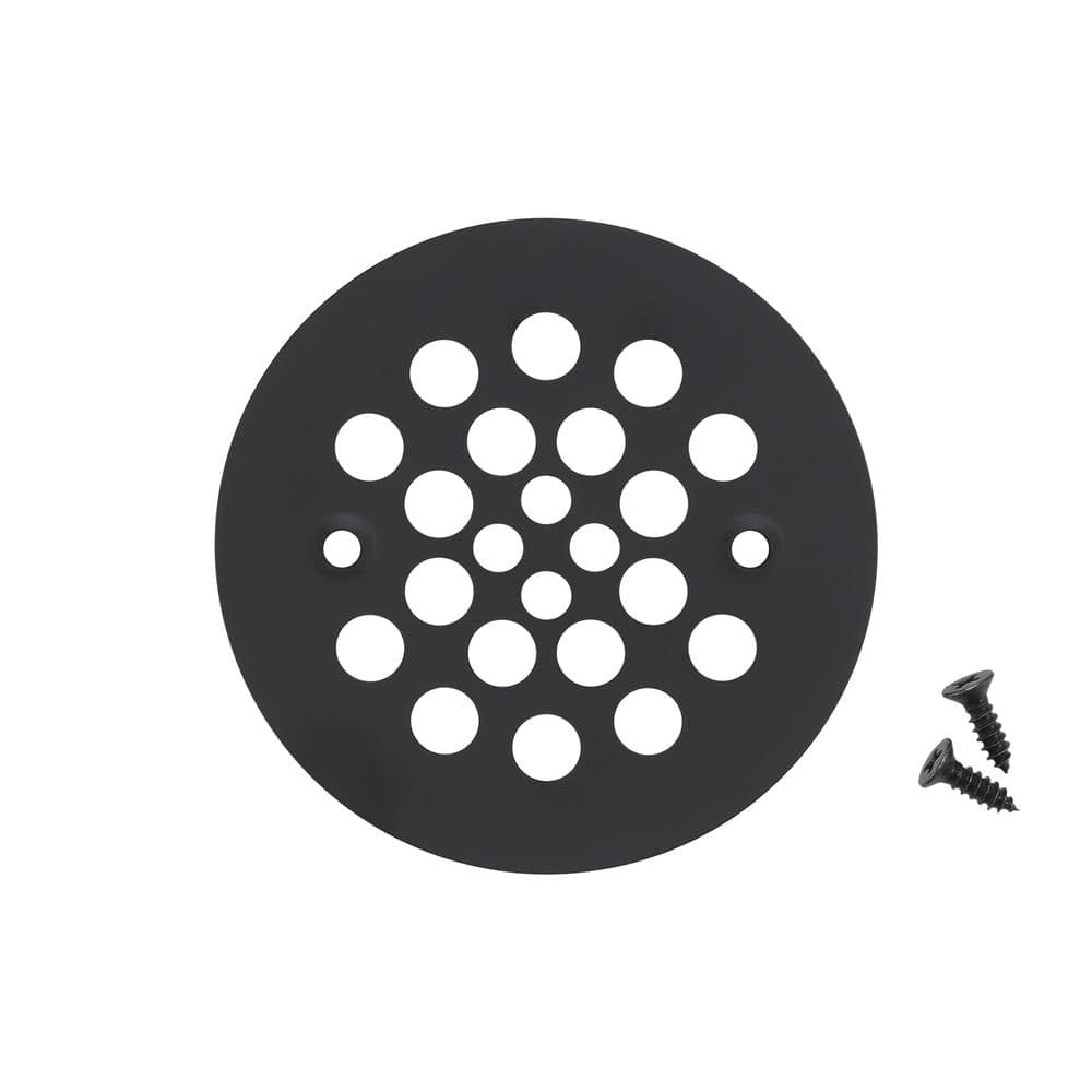 Premier Copper Products Circular Shower Drain 4.25 in. x 4.25 in. x 0.125 in. in a Matte Black Finish, Solid Brass, Decorative Drain Cover (1)