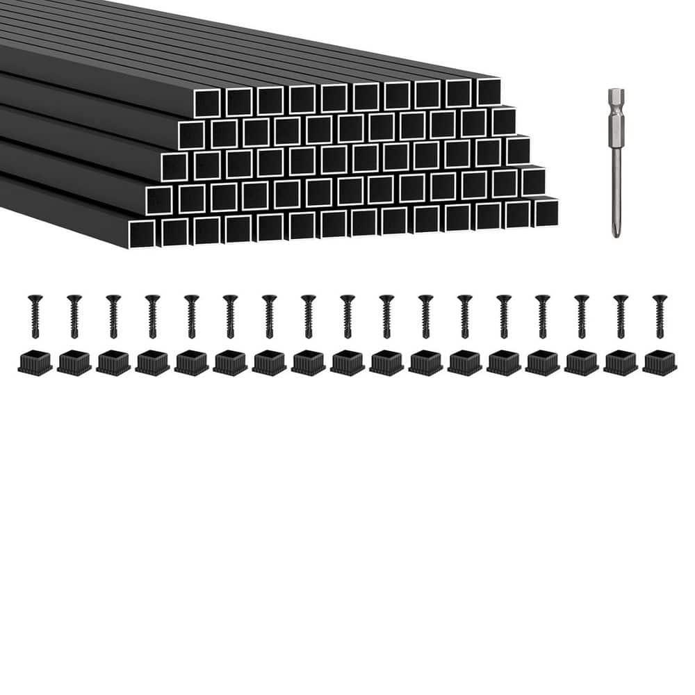 Afoxsos 26 in. H x 3/4 in. W Black Aluminum Stair Railing Kit with Anti-UV Connectors for Deck Porch System 60 Pack (1)
