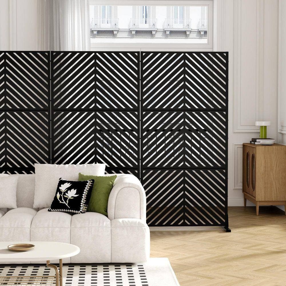 Lirago 72 in. x 35 in. Black Privacy Screen Galvanized Freestanding Panel (2)